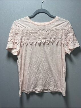 Women's Light Pink Crochet Yoke Short Sleeve Tee Brand Style & Co. Size M